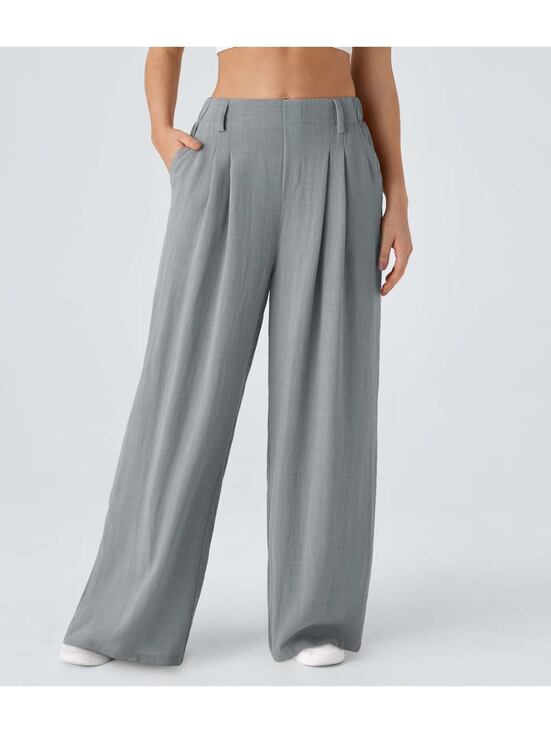 Halara Pants - High Waisted Wide Leg Flowy Palazzo Casual Linen-Feel Pants Quarry Size XL